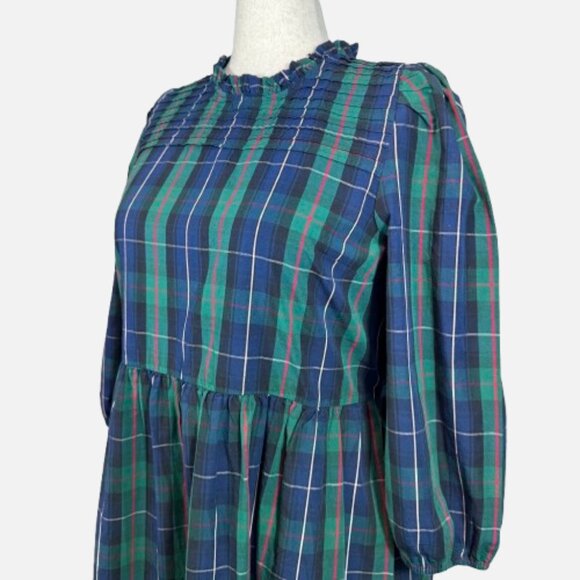 Crown & Ivy Navy Red Tartan Plaid Eyelet Hem Christmas Holiday Midi Dress SZ 16 - Picture 3 of 15